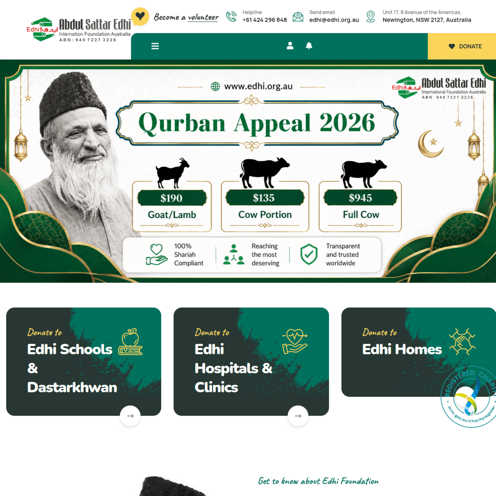 Edhi Foundation Australia website screenshot